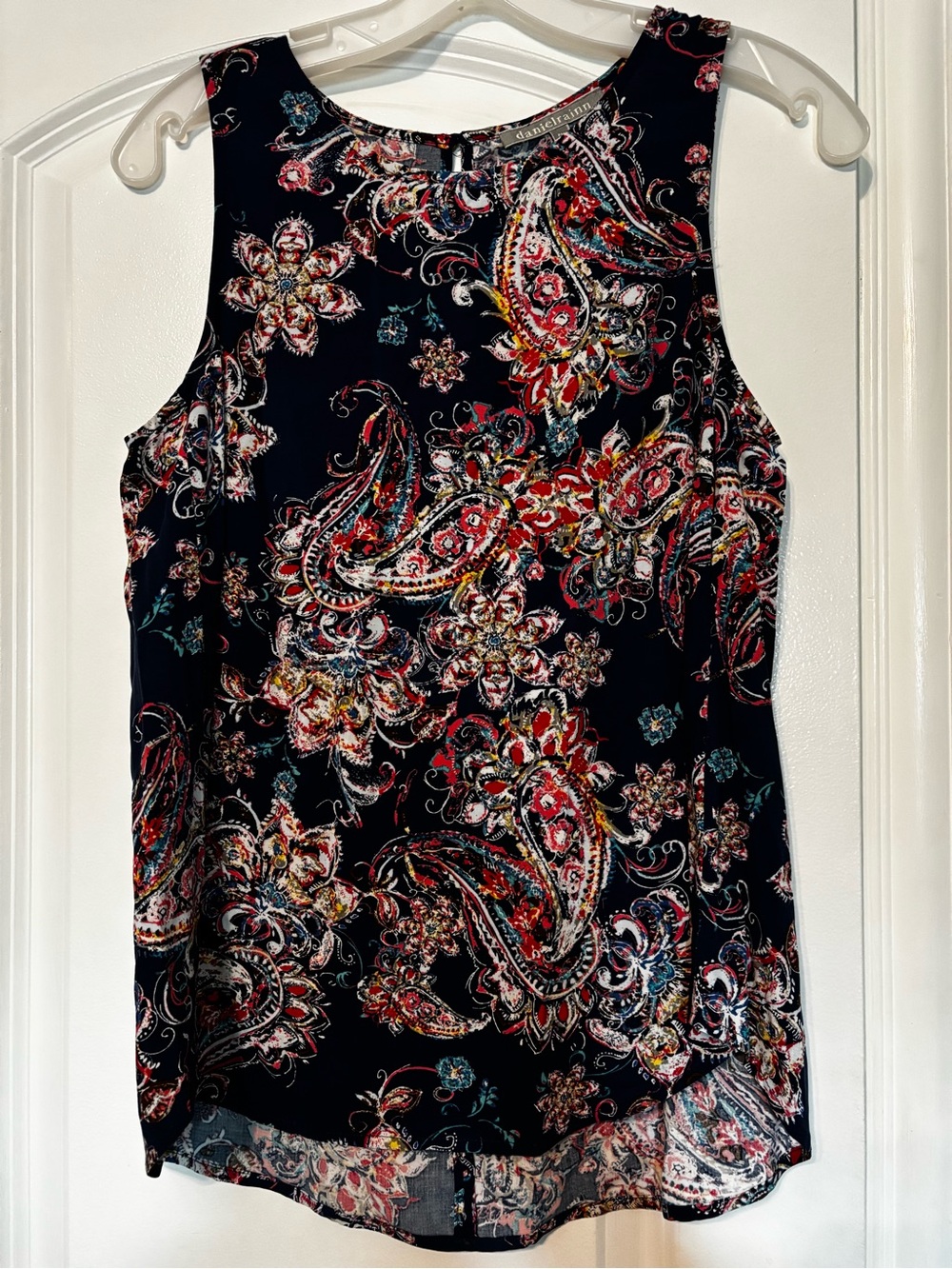 Daniel Rainn Navy Paisley Floral Sleeveless Shell Top Petite Medium